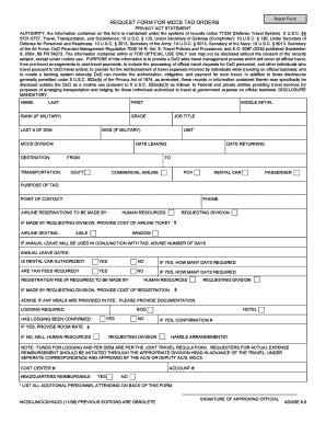 Fillable Online REQUEST FORM FOR MCCS TAD ORDERS Naval Forms Online