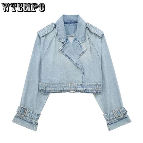 WTEMPO Veste En Jean Bleu Effiloch Manches Longues Pour Femme Manteau