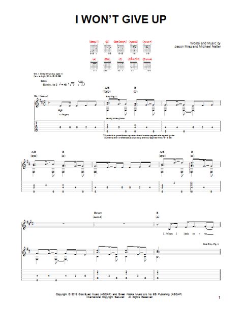 Jason Mraz I Wont Give Up Sheet Music And Chords For Guitar Tab Single Gu Download Pdf Score