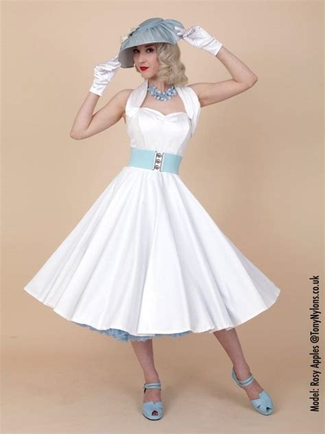 1950s Halterneck White Sateen Dress 1950s Fashion Dresses Retro