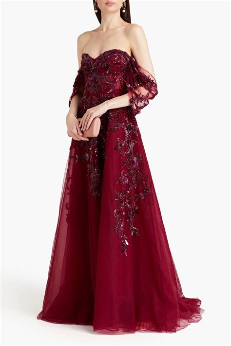 Zuhair Murad Off The Shoulder Embellished Tulle Gown The Outnet