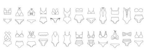 Ensemble de dessins au trait de maillots de bain bikini pour femmes sur fond blanc Icônes de