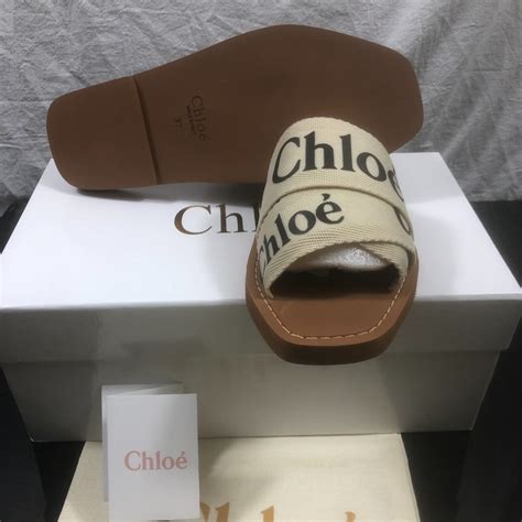 Chloe Woody Flat Logo Ribbon Slide Sandal Gem