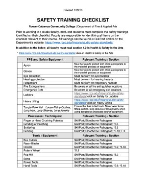 Fillable Online safety training checklist - Rowan-Cabarrus Community ...