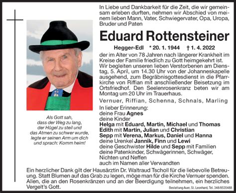 Traueranzeigen Von Eduard Rottensteiner Trauer Bz