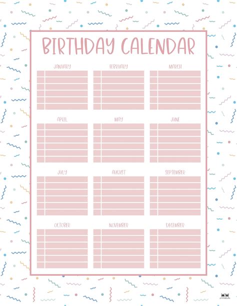 Birthday Calendars And Trackers 20 Free Printables Printabulls