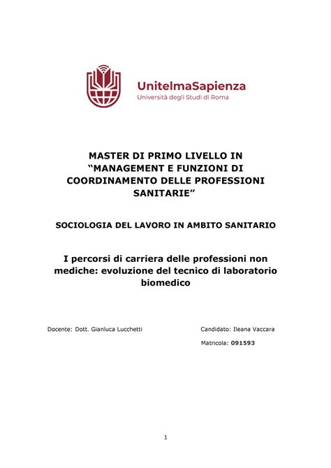 Modulo Seconda Tesina Professioni Non Mediche Master Di Primo