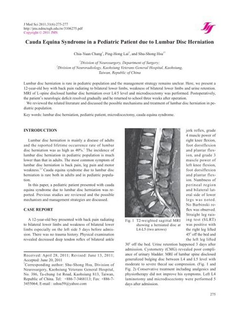 Cauda Equina Syndrome In A Pediatric Patient Due To Lumbar Disc