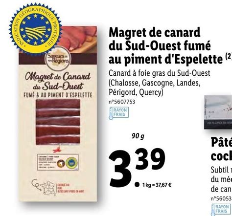 Promo Magret de canard du sud ouest fumé chez Lidl