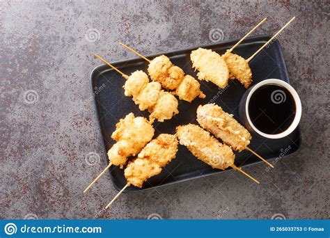 Kushikatsu Or Kushiage Is A Japanese Dish Of Deep Fried Skewered Meat