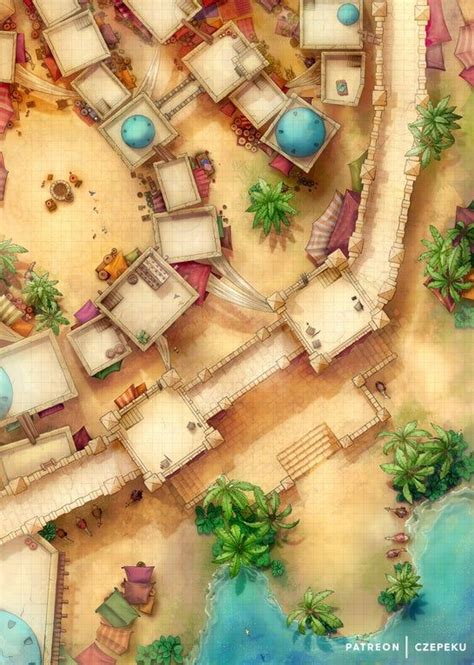 Oasis City [47x66] Battlemaps In 2021 Dungeon Maps Fantasy Map Desert Map