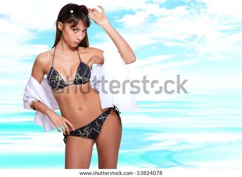 Sexy Bikini Model Over Sea Background Stock Photo Shutterstock