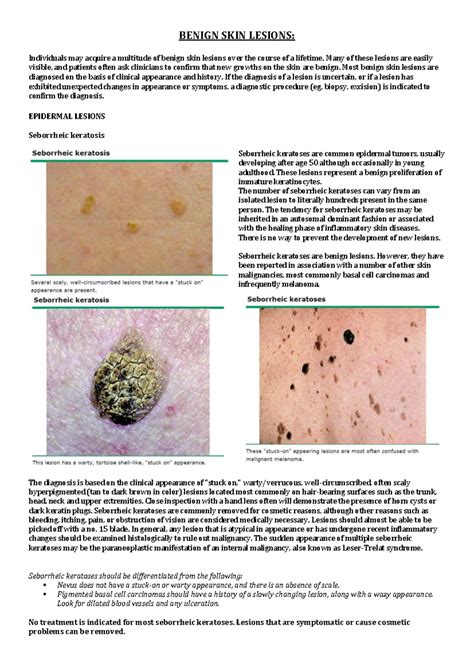 Benign skin lesions and Non-melanoma skin cancers - BENIGN SKIN LESIONS