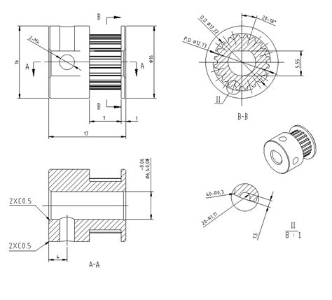 20 Tooth GT2 6mm Timing Belt D Shaft Pulley Studica Robotics