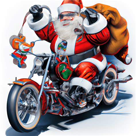 Vintage Cartoon Portrait Of Santa Claus Riding A Harley Davidson