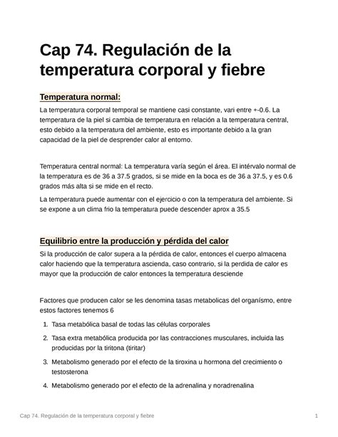 Cap Resumen Fisiologia Cap Regulaci N De La Temperatura