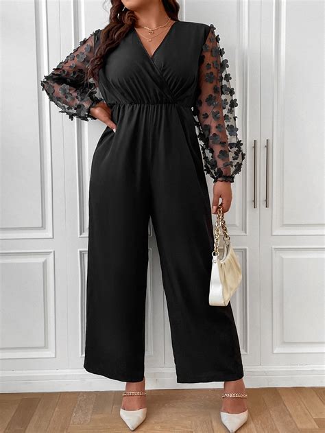 Shein Priv Casual Eenkleurig Grote Maat Jumpsuit Contrast