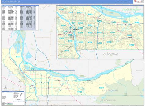 Multnomah County Or Zip Code Wall Map Basic Style By Marketmaps