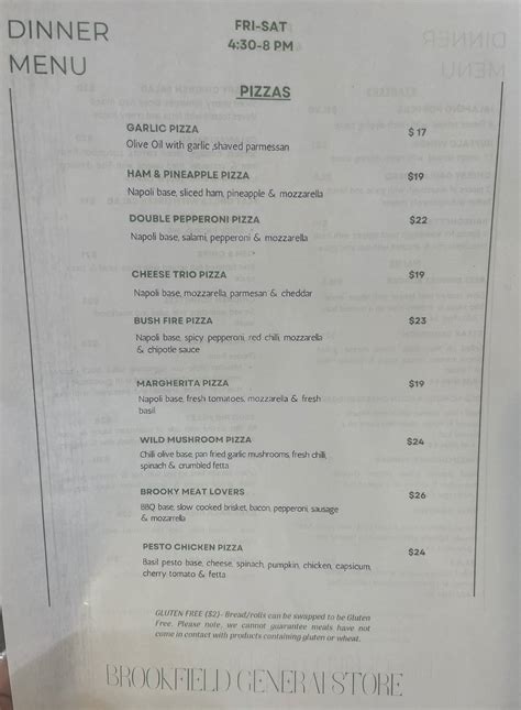 Menu At Brookfield General Store Restaurant Brookfield
