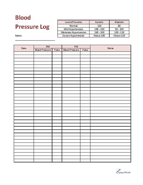 Blood Pressure Log - Printable PDF Download