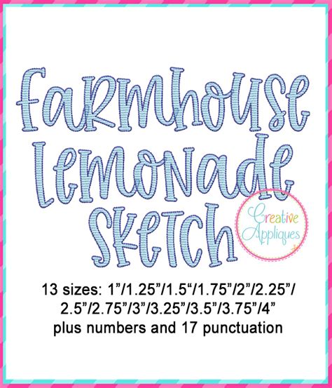 Sketch Stitch Farmhouse Lemonade Embroidery Font Creative Appliques