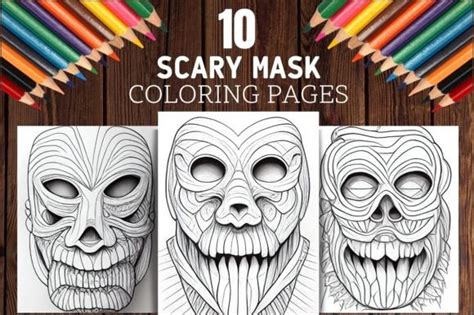 Scary Mask Coloring Pages Horror Theme Graphic By Bonobo Digital