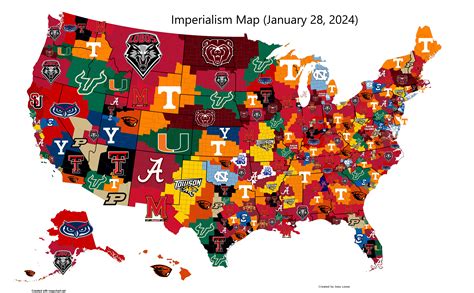 College Basketball Imperialism Map January 28 2024 Rcollegebasketball
