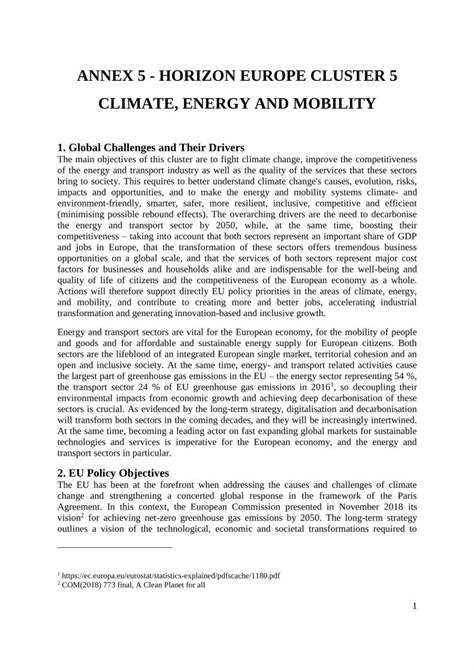 Pdf Annex Horizon Europe Cluster Climate Energy And