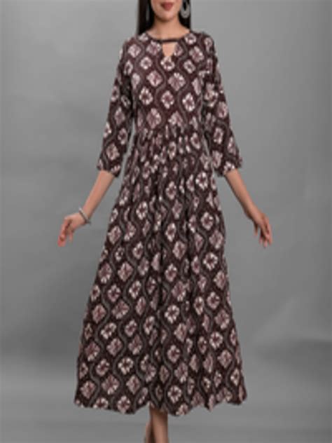 Buy Kalini Ethnic Motifs Printed Keyhole Neck Fit Flare Midi Ethnic