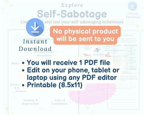 Self Sabotage Worksheets Therapy Worksheets Cbt Dbt Self Love Self