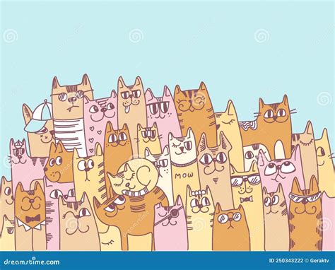 Ilustración De Colores Vectoriales De Fondo De Gatos Lindos Gatos De Dibujos Animados Vectorial