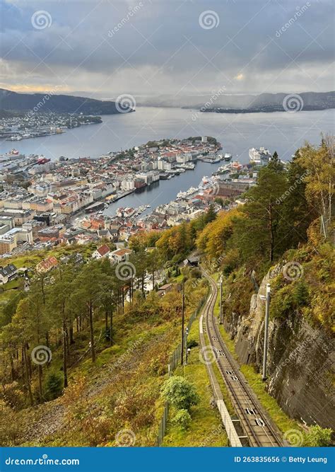 View of Bergen Harbor from Floibanen Funicular in Mount Floyen in