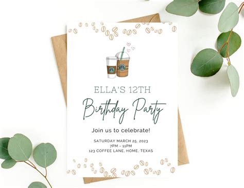 Coffee Birthday Invitation For Starbucks Birthday Invite Editable