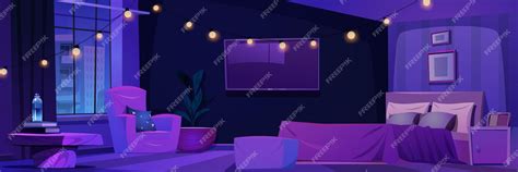 Free Vector Night Cozy Hotel Bedroom Cartoon Vector Interior