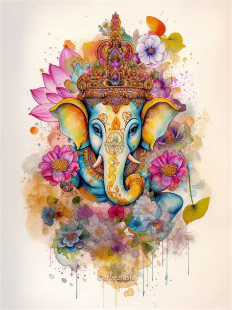 Lord Ganesha Painting Ganesh Poster Hindu Print Meditation Poster