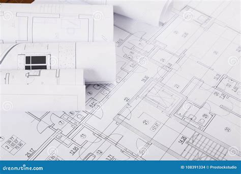 Plan Of Building Architectural Project Background Stock Photo Image