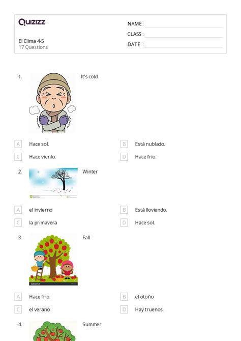 50 Clima And Estaciones Hojas De Trabajo Para Grado 5 En Quizizz Gratis E Imprimible