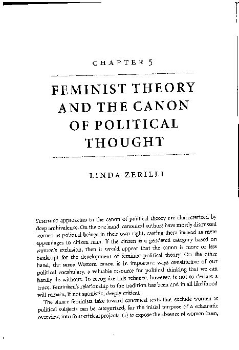 Pdf Feminist Theory And The Canon Of Political Thought Oxford Handbook Of Political Theory