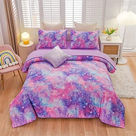 Ntbed Galaxy Comforter Set Soft Microfiber Constellation Glitter Printing Bedding