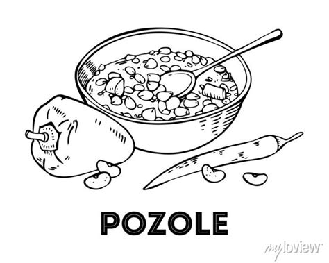 Mexican Soup Pozole And Peppers Hand Drawn Outline Vector Sketch Wall