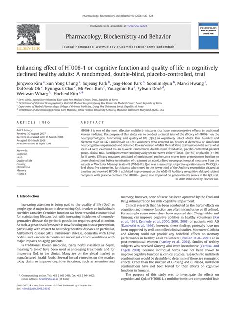 PDF Enhancing Effect Of HT008 1 On Cognitive Function And Quality Of