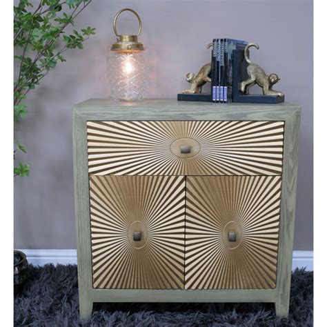 Retro Grey Wood Bronze Starburst Cabinet