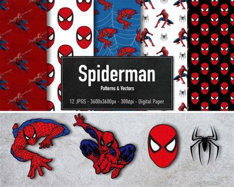 Spiderman Pattern Vector Clipart Different Images Etsy