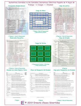 Countable Versus Mass Nouns Spanish Worksheet Game Exam Bundle