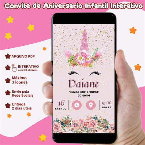 Convite Virtual Interativo Aniversario Unicornio Elo