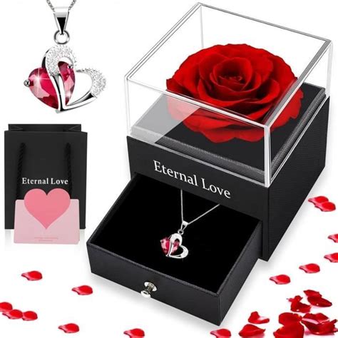 Rose Eternelle avec Bijoux Conservée Préservés Vraie Rose avec Collier