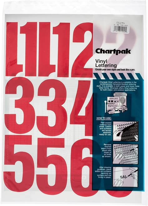 Chartpak Self Adhesive Vinyl Numbers 4 Inches High Red 23 Per Pack