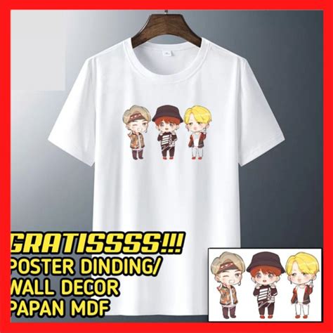 Jual Kaos Bts V Jk Rm Cartoon Putih Gratis Poster Shopee Indonesia