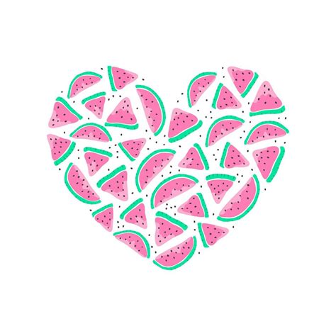 Cute Colorful Doodle Watermelon Slices And Seeds Composed In Heart