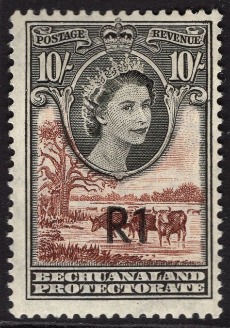 Bechuanaland 1961 1r On 10 Black And Red Brown Sg 167b Mounted Mint